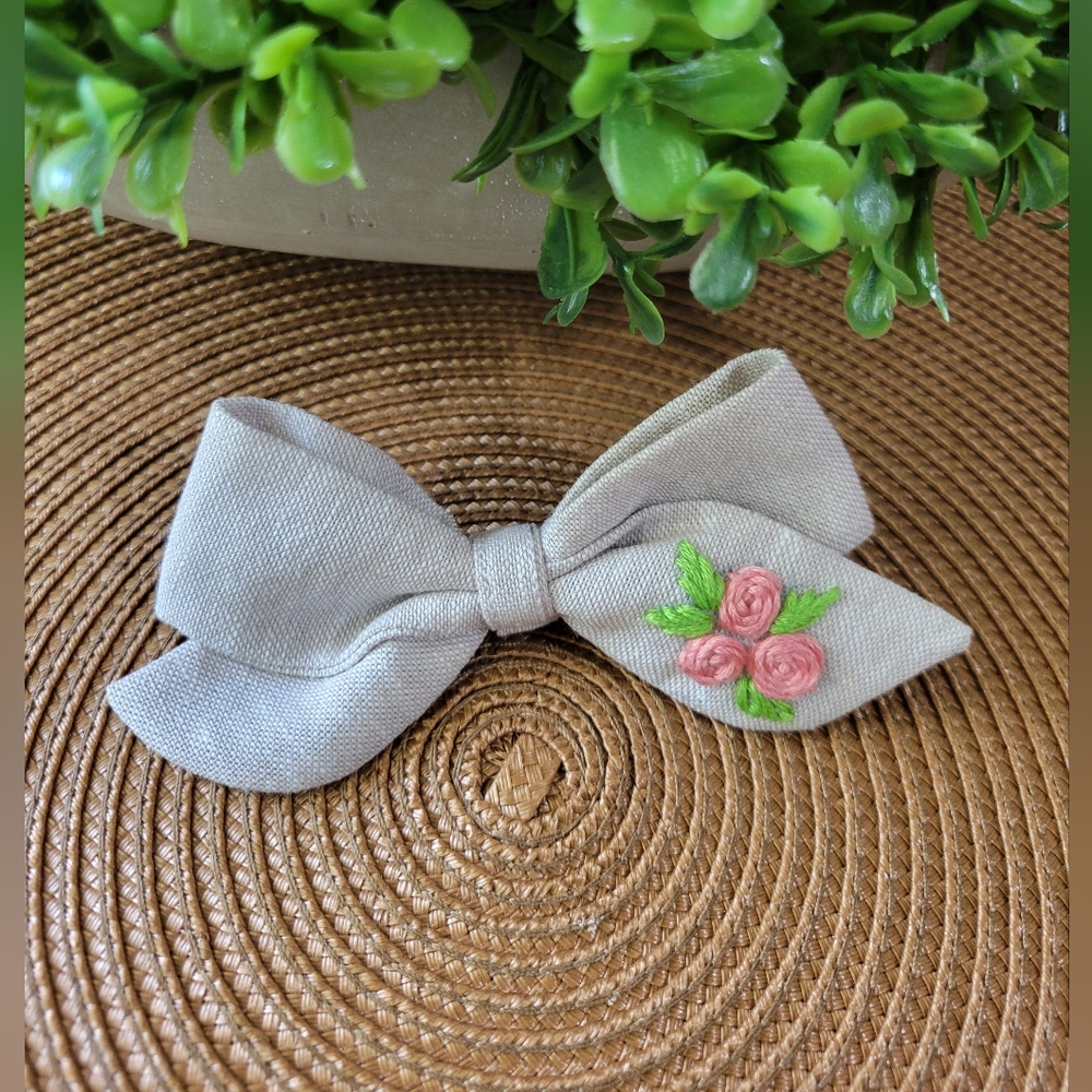 Hand embroidered hair bow